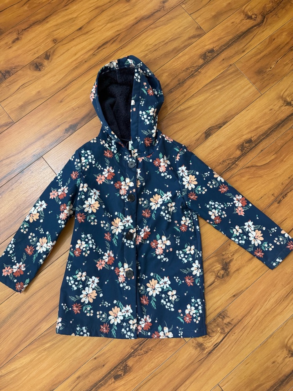 Girls' 6T Navy Floral Hooded Jacket
